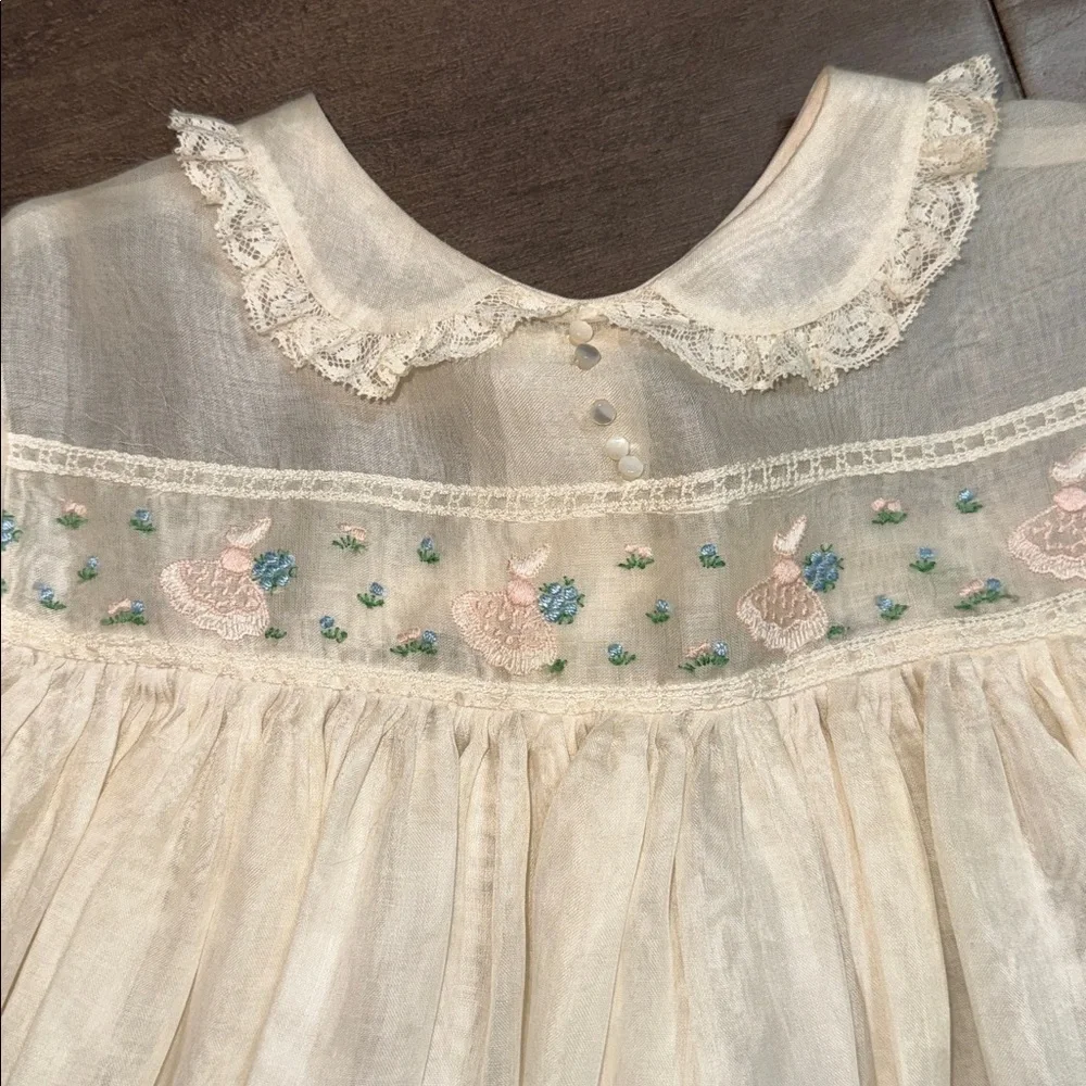 Vintage Wee Tog Organza Smocked Dress Heirloom Embroidered 12M